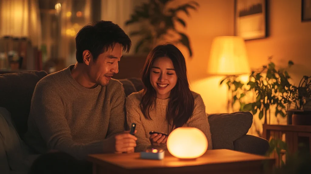 台灣家庭討論加熱菸品牌與電子菸霧化器於客廳場景
